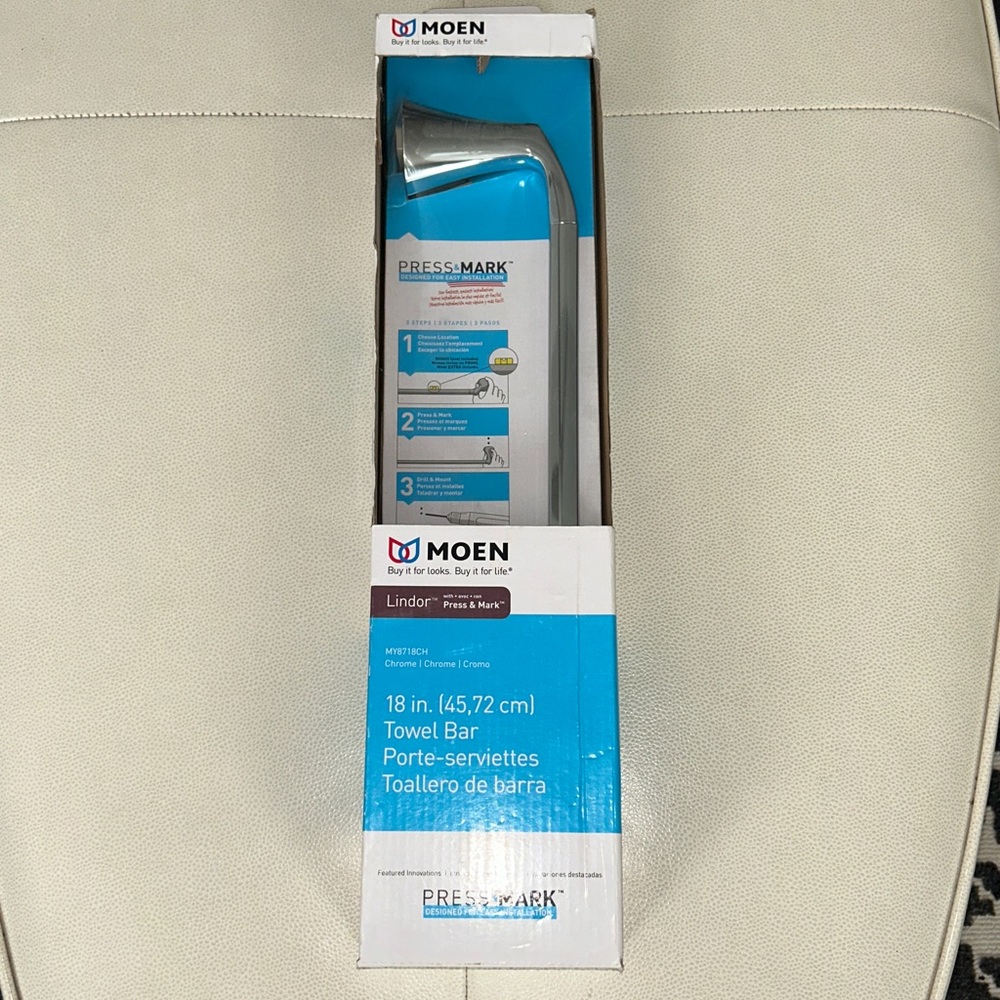 Moen Towel Bar Lindor Chrome 18” New Press Mark Bathroom Easy Installation